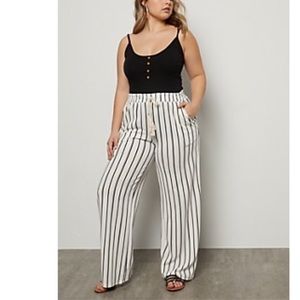 White Striped Tassel Stretch Palazzo Pants